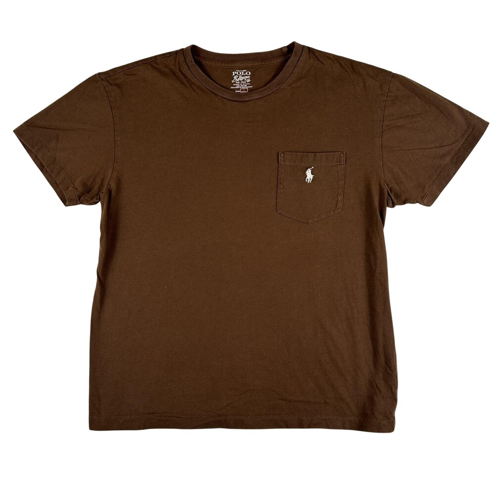 Polo Ralph Lauren Shirt Mens Small Brown Pocket Pony Logo Tagless Cotton Tee